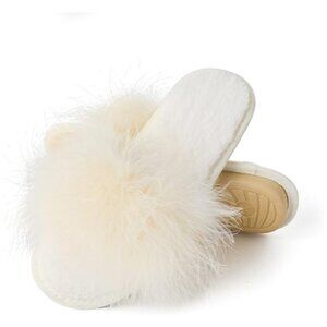 Fur Story Women's Furry Slippers Open Toe Fuzzy Slippers Memory Foam 38/39